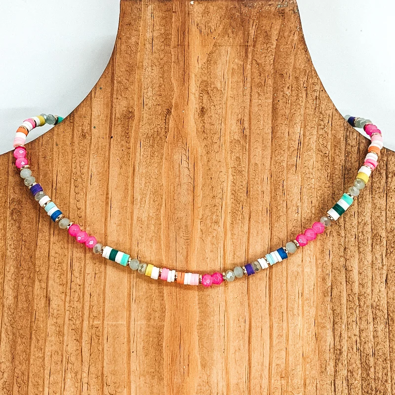 Simple Silver Chain Necklace-Above Basics Crystal and Disc Beaded Necklace in Multicolored