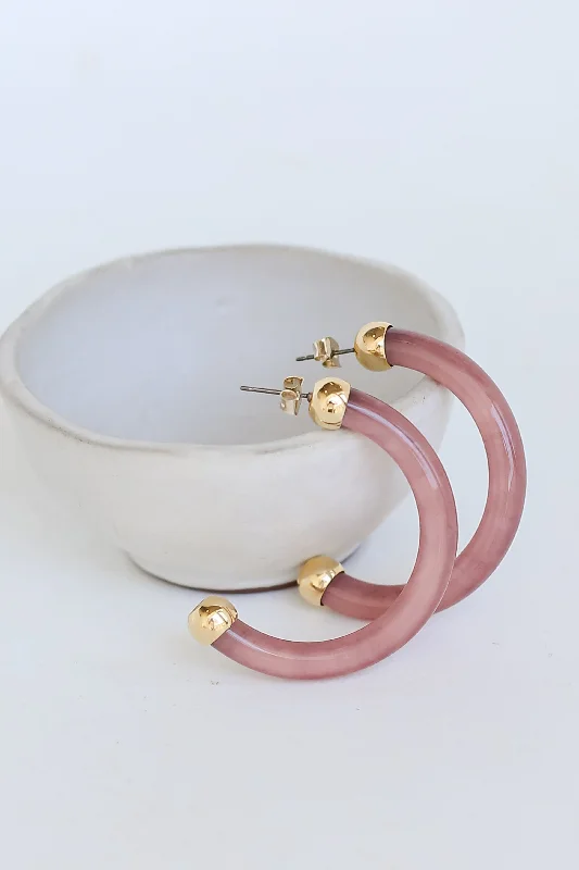 Vintage Gold Earrings-FINAL SALE - Indie Mauve Acrylic Hoop Earrings