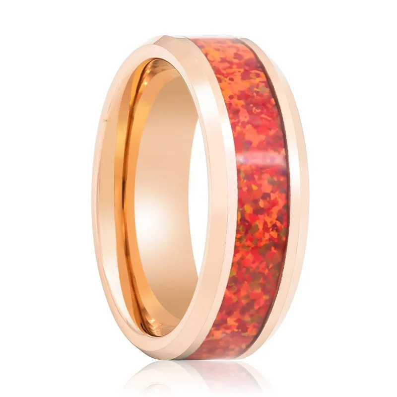 MAGICA | Tungsten Ring Red Fire Opal Inlay