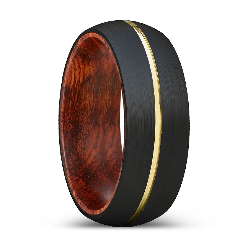 WILDER | Snake Wood, Black Tungsten Ring, Gold Groove, Domed