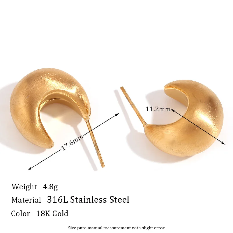 17mm Crescent Hollow Earrings-Matte gold