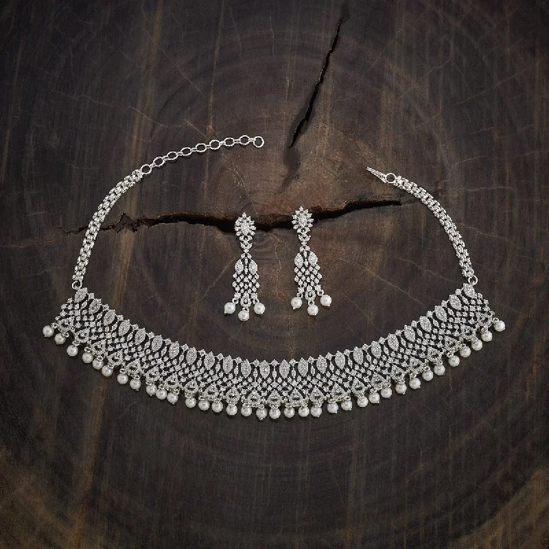 Boho Silver Necklace-Zircon Necklace 182132