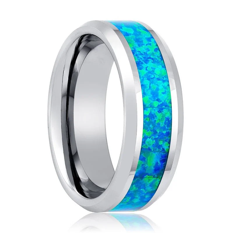 GLEAMING | Tungsten Ring Synthetic Opal Inlay