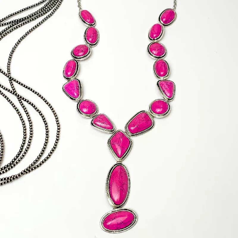 Crystal Pendant Necklace-Western Lariat Necklace with Fuchsia Pink Stones