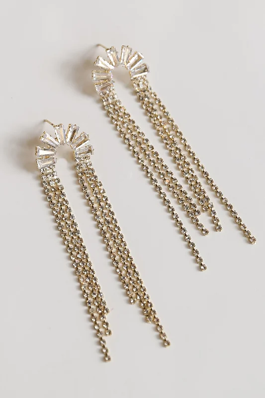 Vintage Pearl Earrings-FINAL SALE - London Gold Rhinestone Fringe Earrings