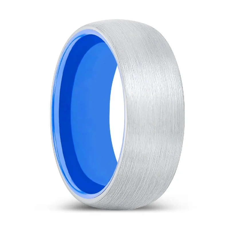 HEADMAN | Blue Ring, White Tungsten Ring, Brushed, Domed