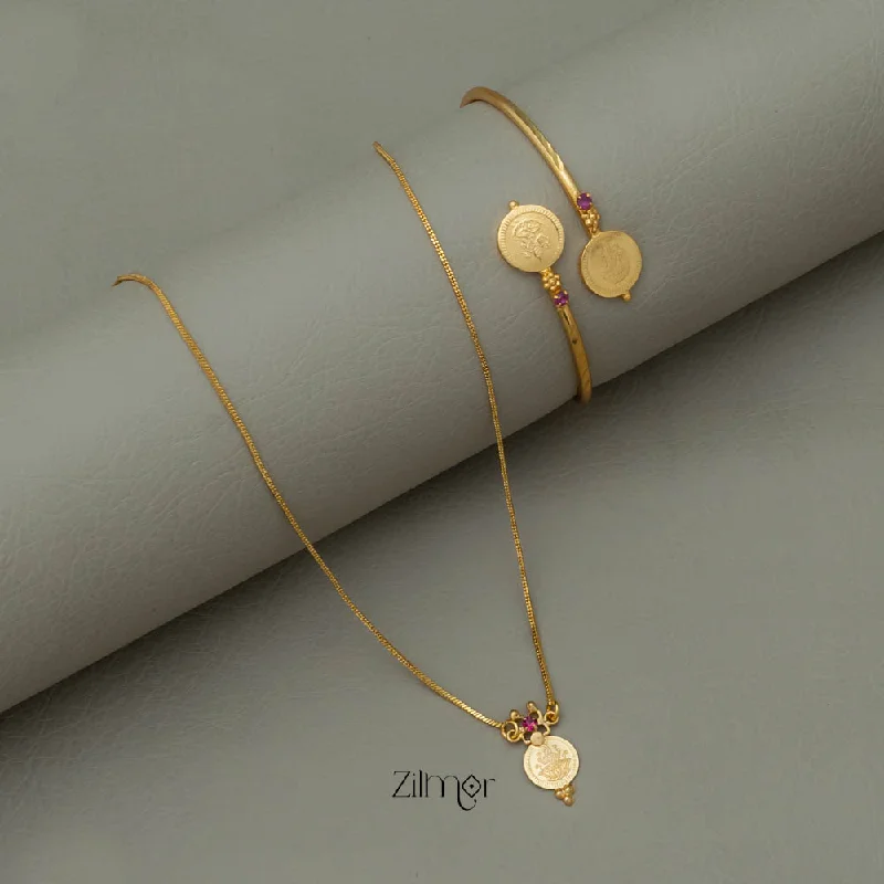 Delicate Necklace for Women-KY101739 - Gold Tone Kaashu Necklace Bangle Set