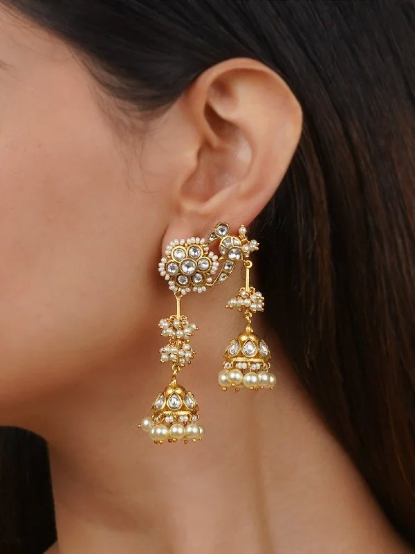 Rose Gold Earrings-White Color Gold Plated Jadau Kundan Earrings - ME1153