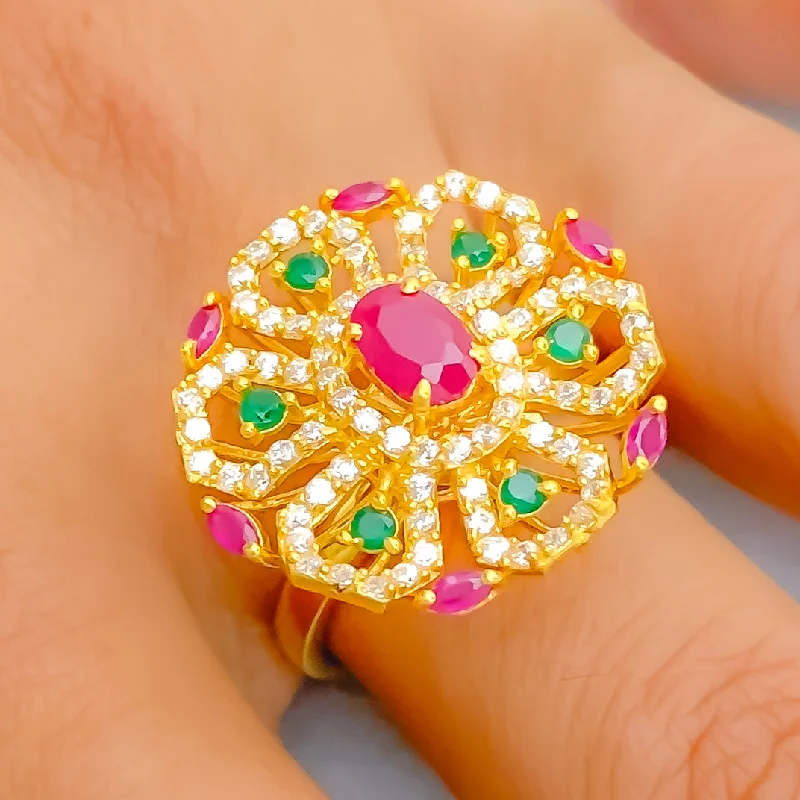 Stylish Colorful 22k Gold CZ Statement Ring