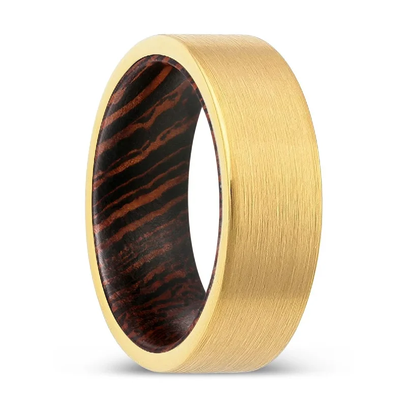 HAXVILLE | Wenge Wood, Gold Tungsten Ring, Brushed, Flat