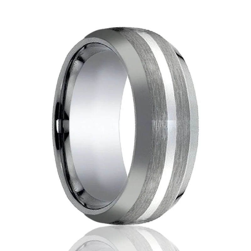 CENTURION | Tungsten Ring Silver Stripe Inlay