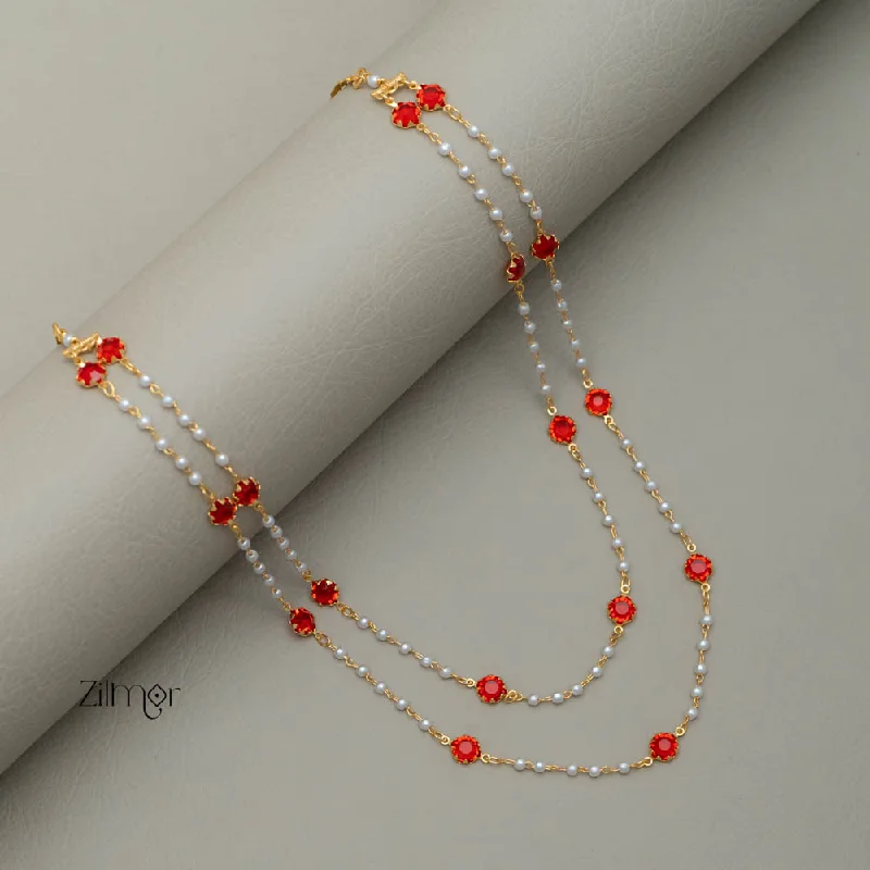 Modern Diamond Necklace-PE101755 - Gold Toned Double  Pearl layer AD Stone Necklace