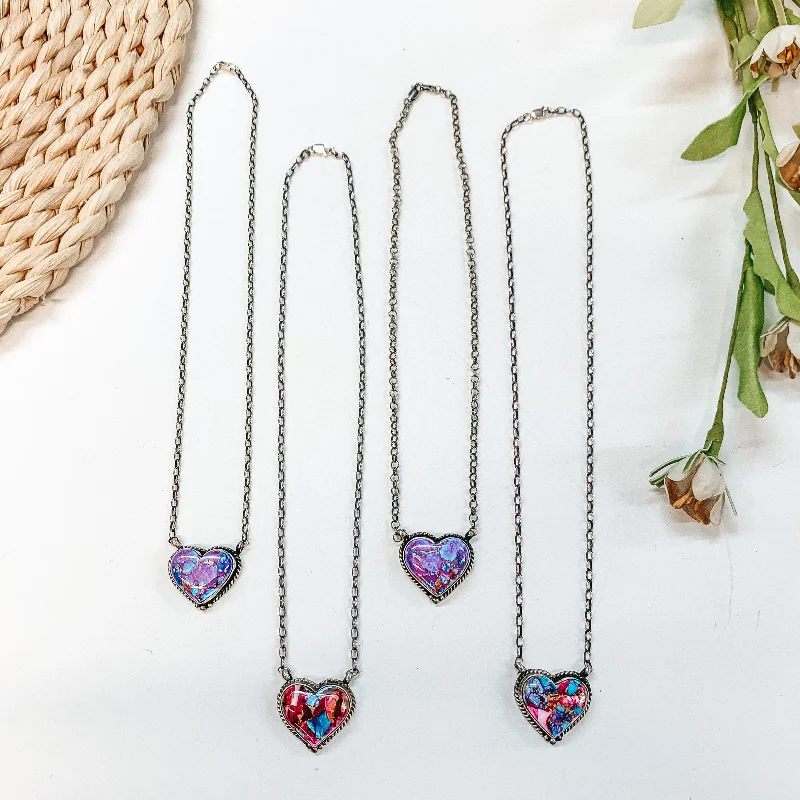 Elegant Diamond Necklace-Vernon Kee | Navajo Handmade Adjustable Sterling Silver Chain Necklace with Remix Mojave Turquoise Stone and Rope Detailing Heart